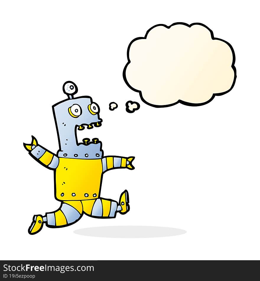 cartoon terrified robot with thought bubble