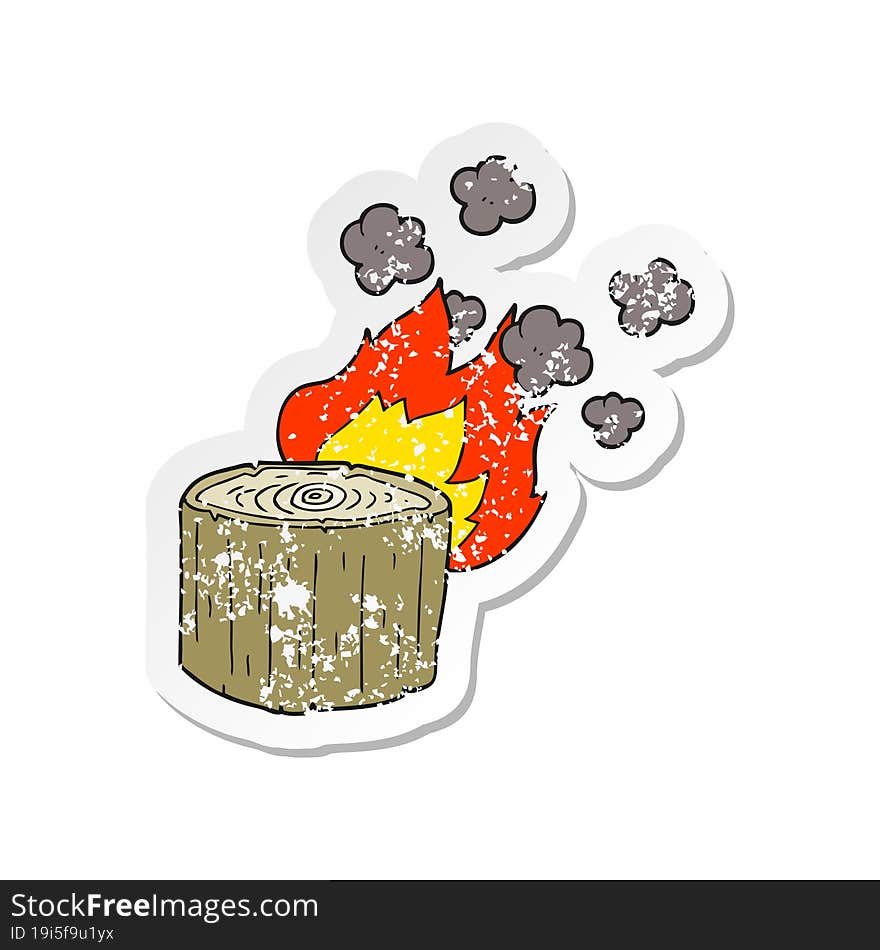 retro distressed sticker of a cartoon burning log