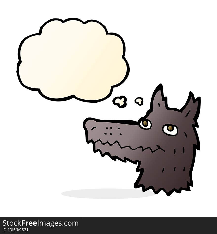 cartoon wolf head with thought bubble