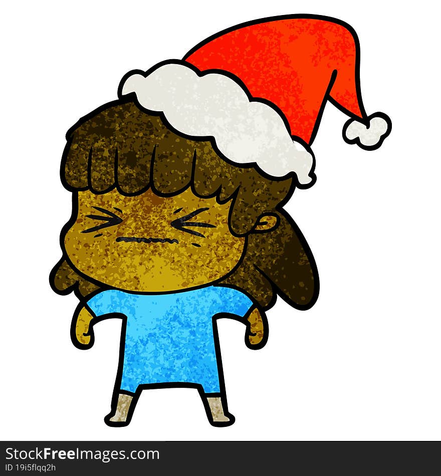 textured cartoon of a woman wearing santa hat