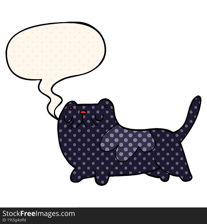 cartoon cat with speech bubble in comic book style