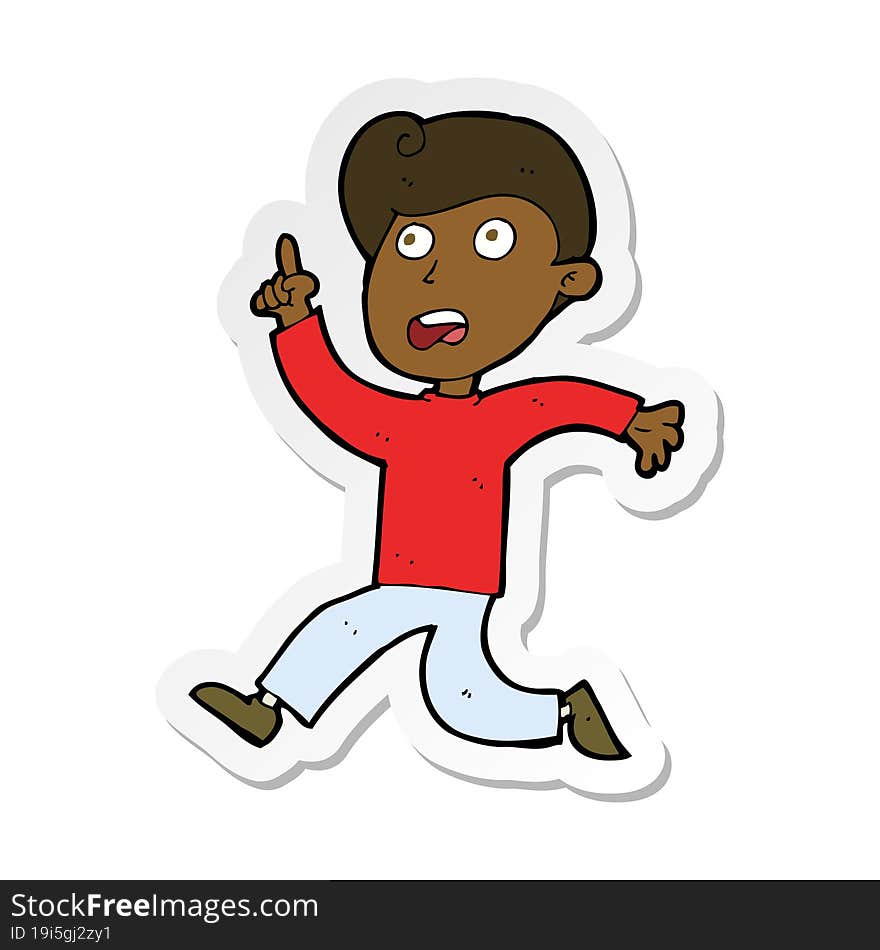 sticker of a cartoon boy panicking