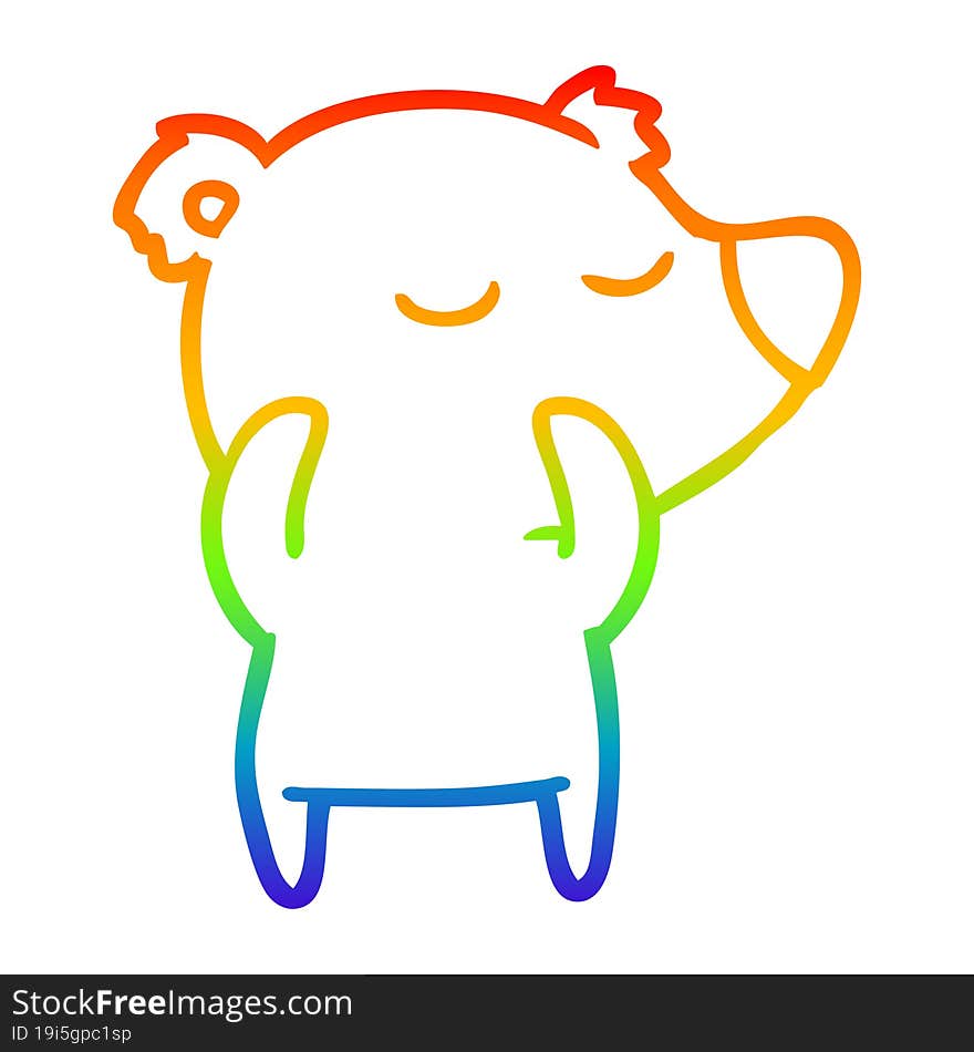 Rainbow Gradient Line Drawing Happy Cartoon Polar Bear