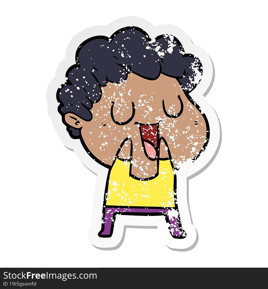 distressed sticker of a laughing cartoon man