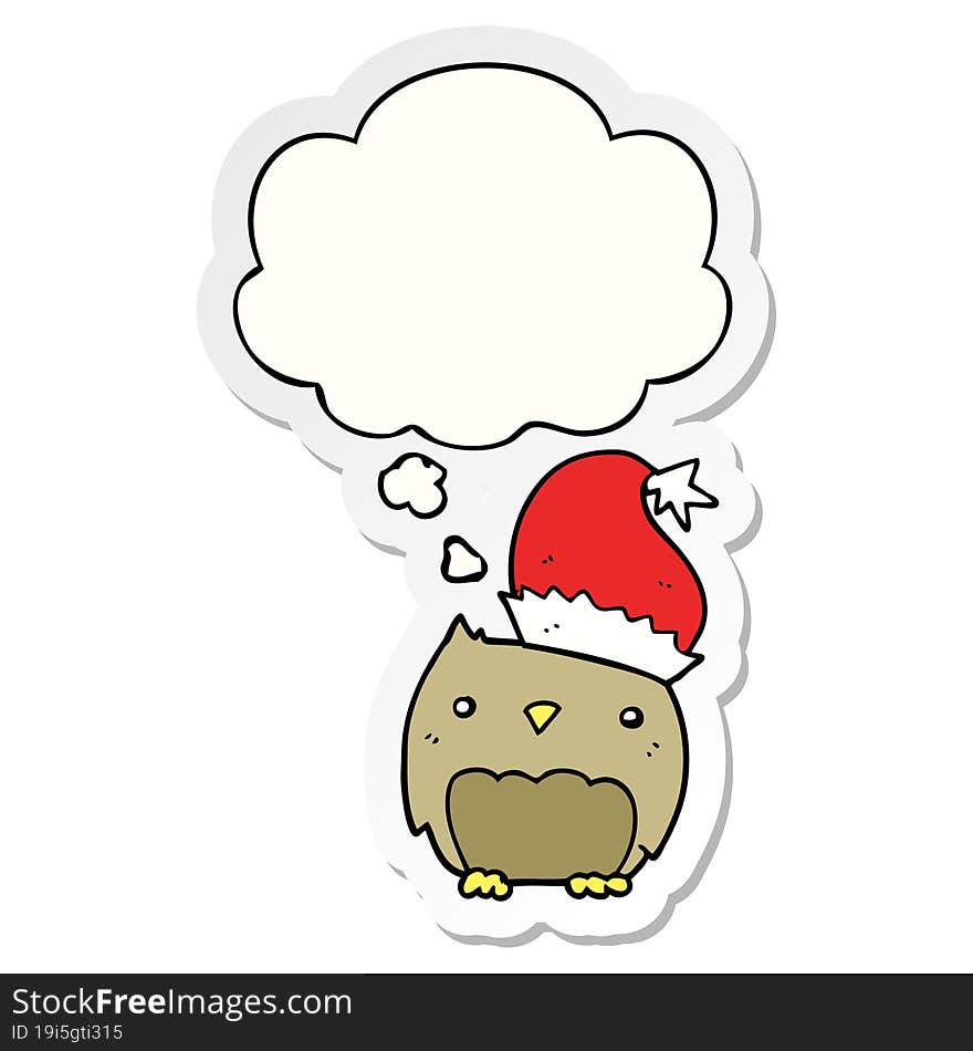 cute christmas owl and thought bubble as a printed sticker