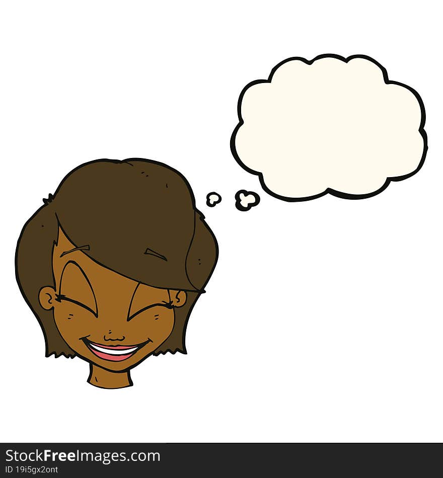 Cartoon Pretty Female Face With Thought Bubble