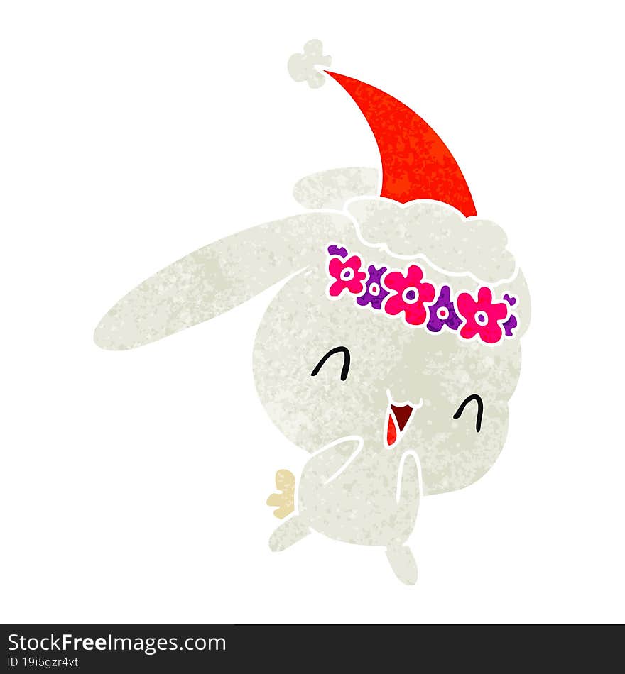 hand drawn christmas retro cartoon of kawaii rabbit