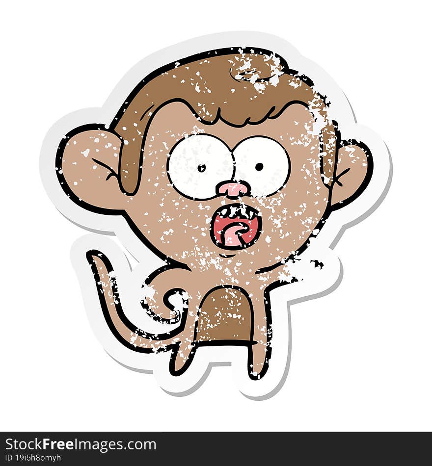 distressed sticker of a cartoon shocked monkey