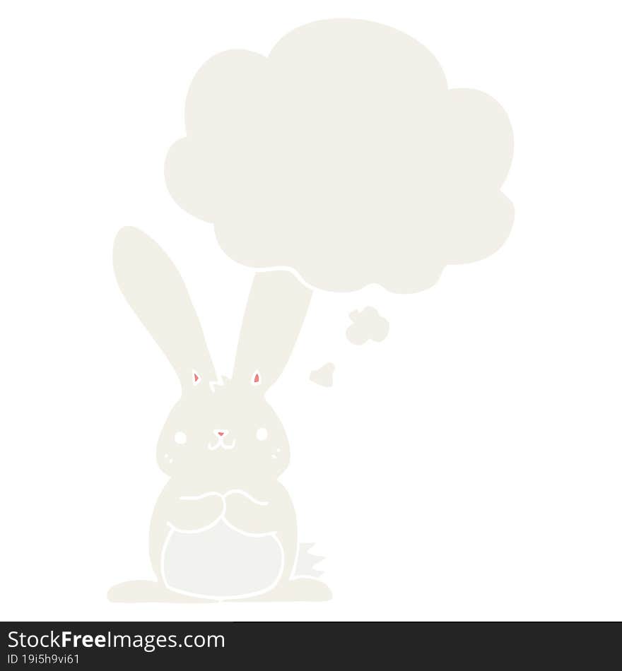 cartoon rabbit and thought bubble in retro style