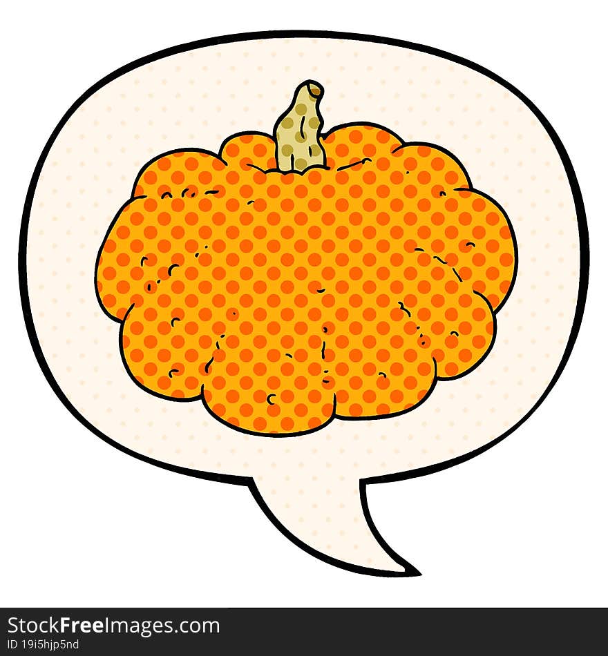 Cartoon Pumpkin And Speech Bubble In Comic Book Style