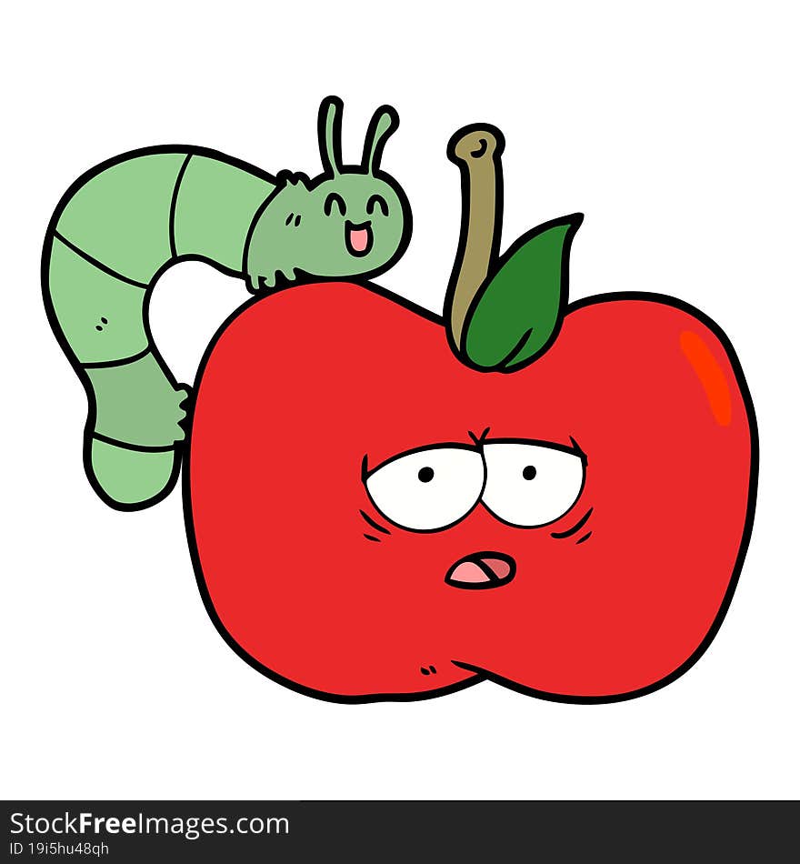 cartoon apple and bug. cartoon apple and bug