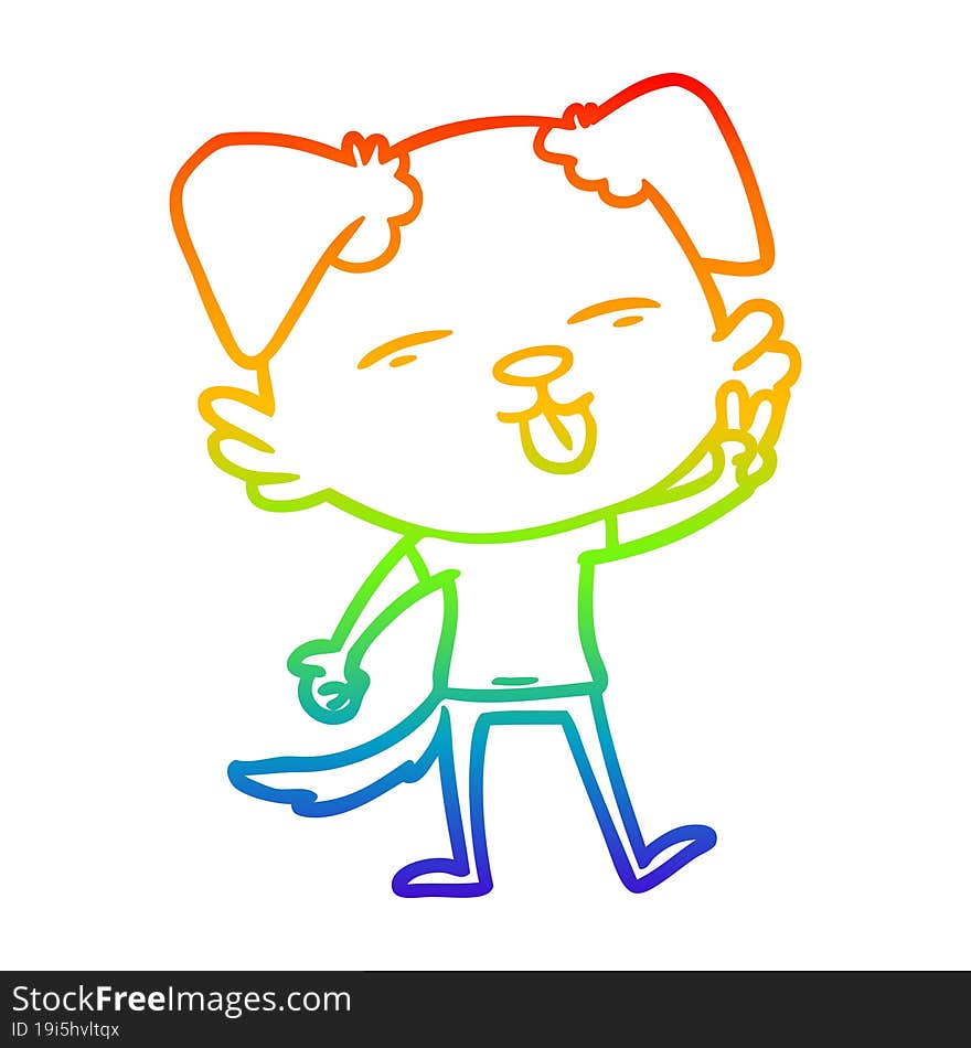 rainbow gradient line drawing cartoon dog sticking out tongue