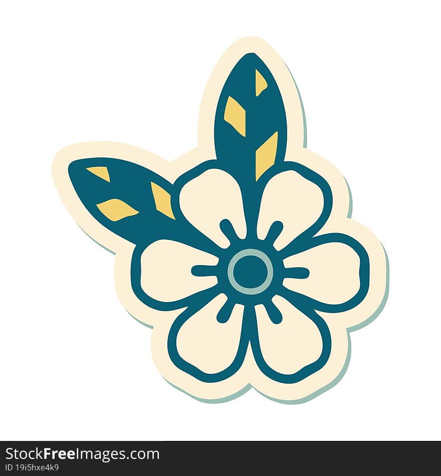 sticker of tattoo in traditional style of a flower. sticker of tattoo in traditional style of a flower