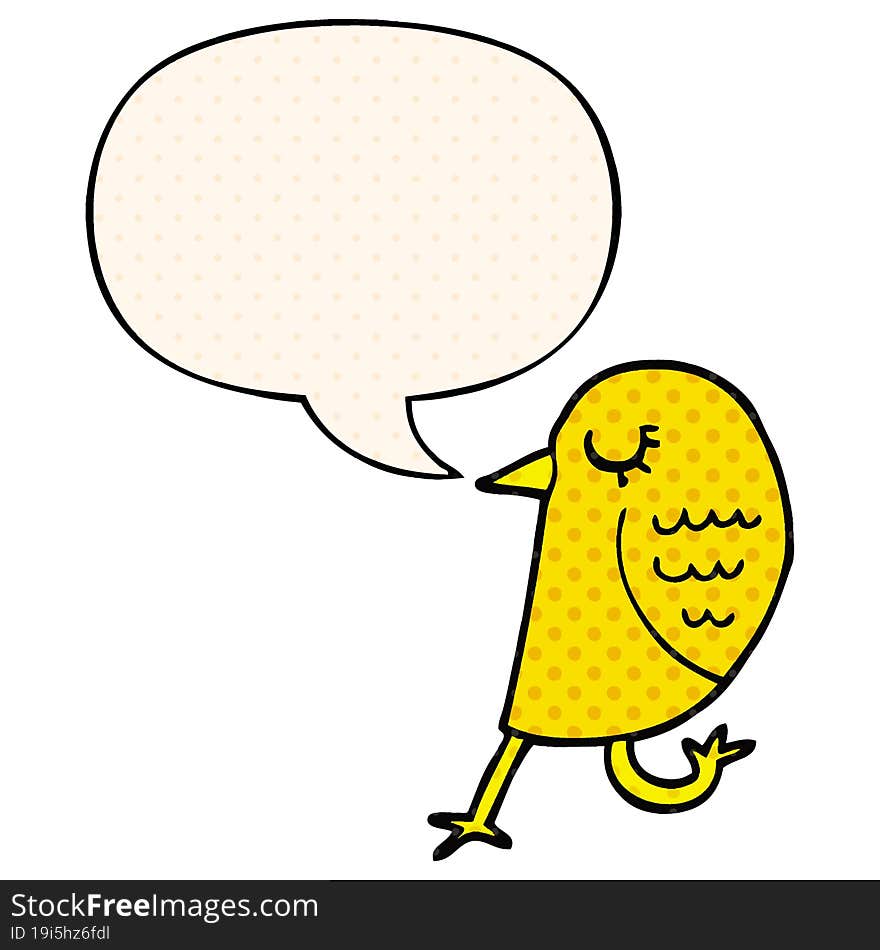 cartoon bird and speech bubble in comic book style