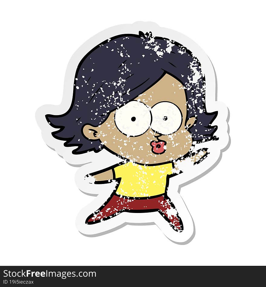 distressed sticker of a cartoon girl pouting