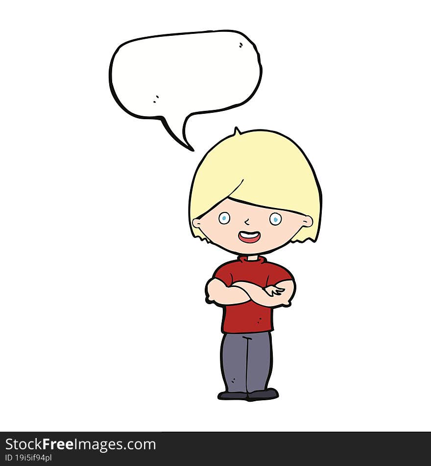 cartoon man with crossed arms with speech bubble