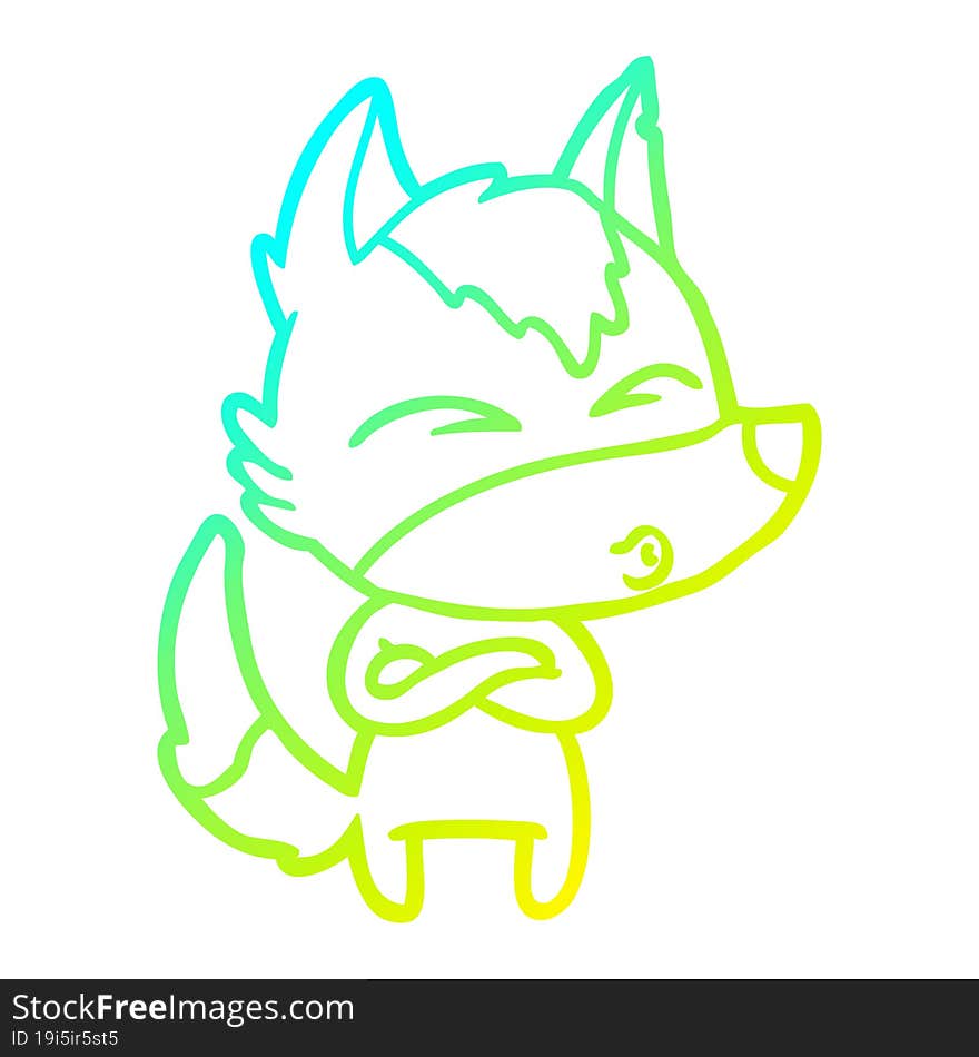 Cold Gradient Line Drawing Cartoon Wolf Whistling