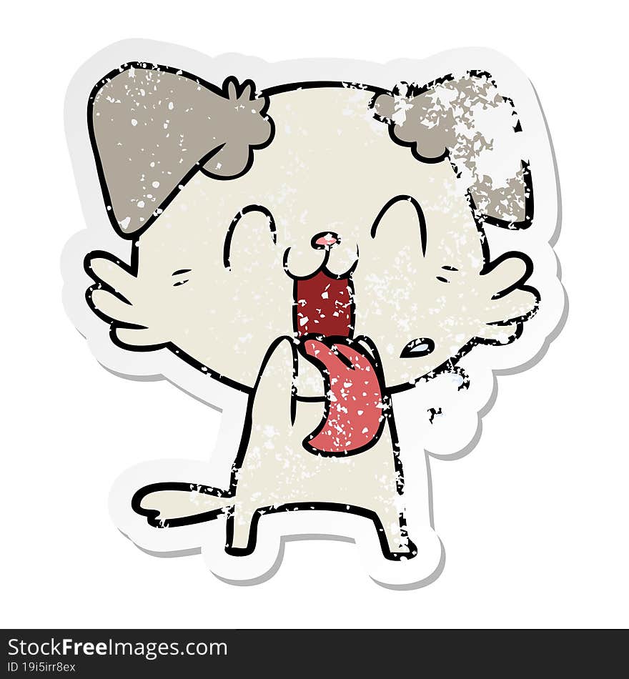 distressed sticker of a cartoon panting dog