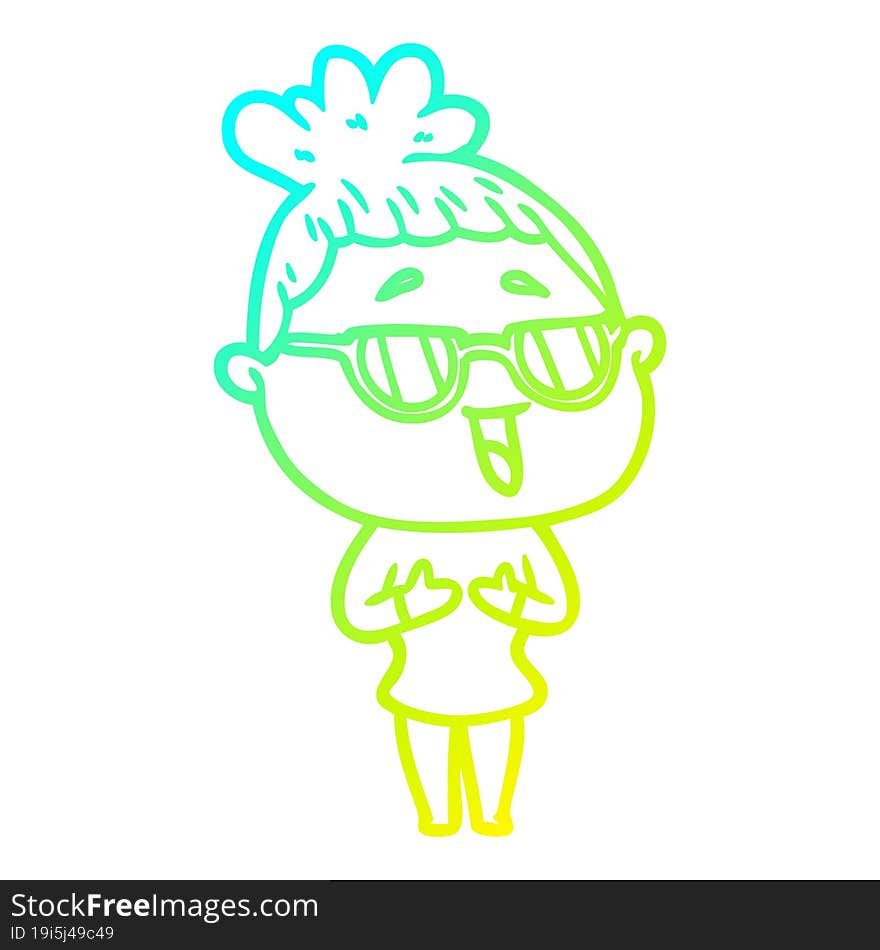 cold gradient line drawing cartoon happy woman wearing spectacles