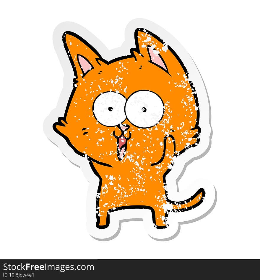 distressed sticker of a funny cartoon cat