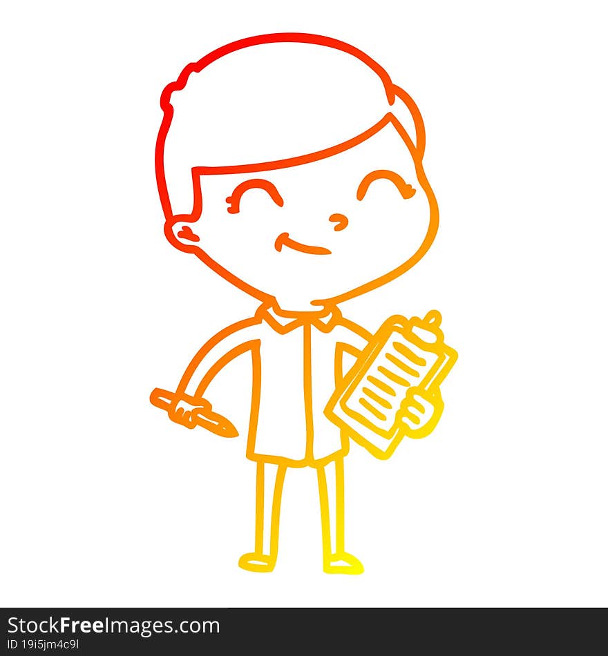 Warm Gradient Line Drawing Cartoon Boy Smiling