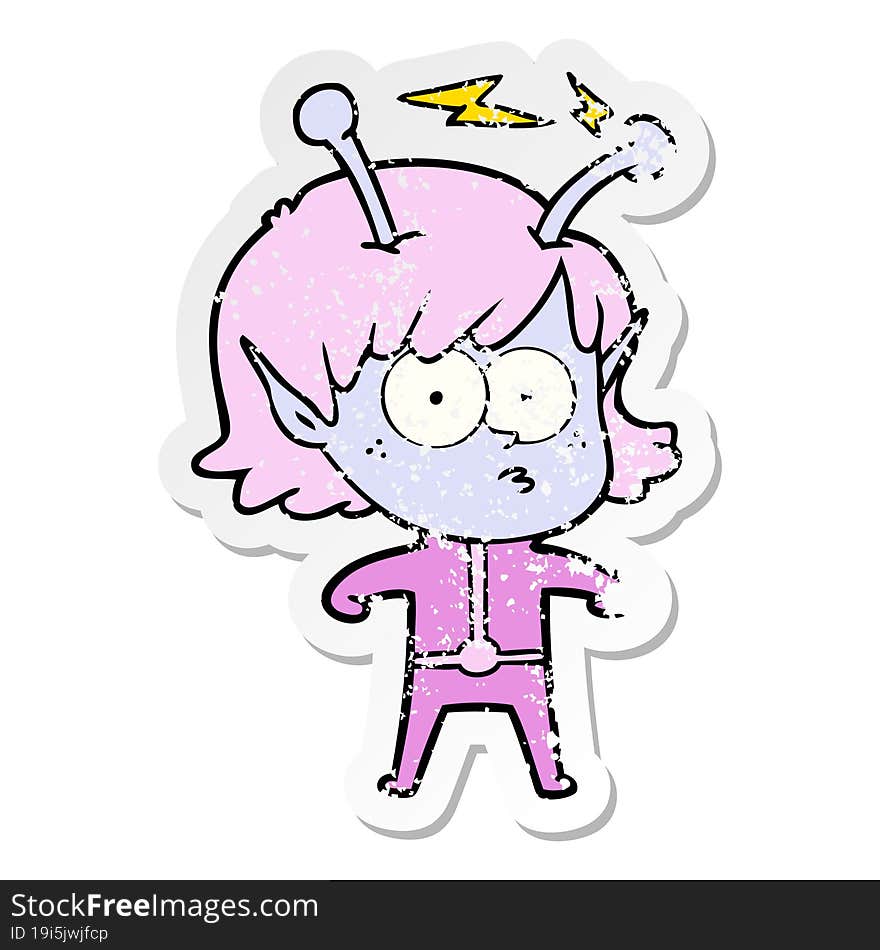 distressed sticker of a cartoon alien girl