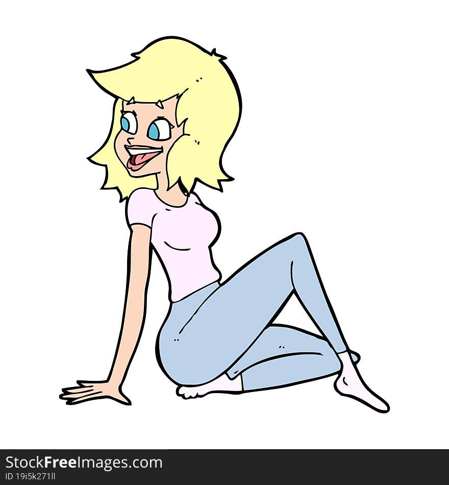 Cartoon Pretty Woman Looking Happy