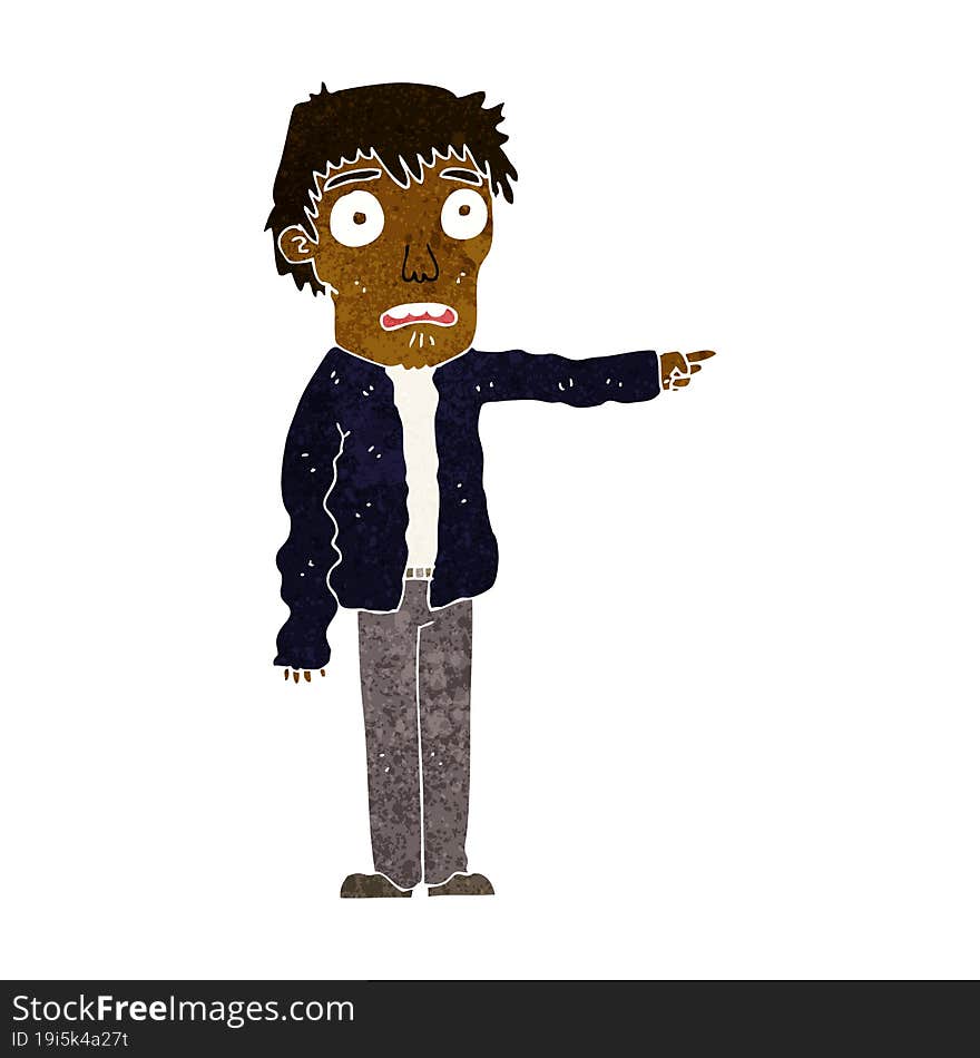 Cartoon Terrified Man Pointing