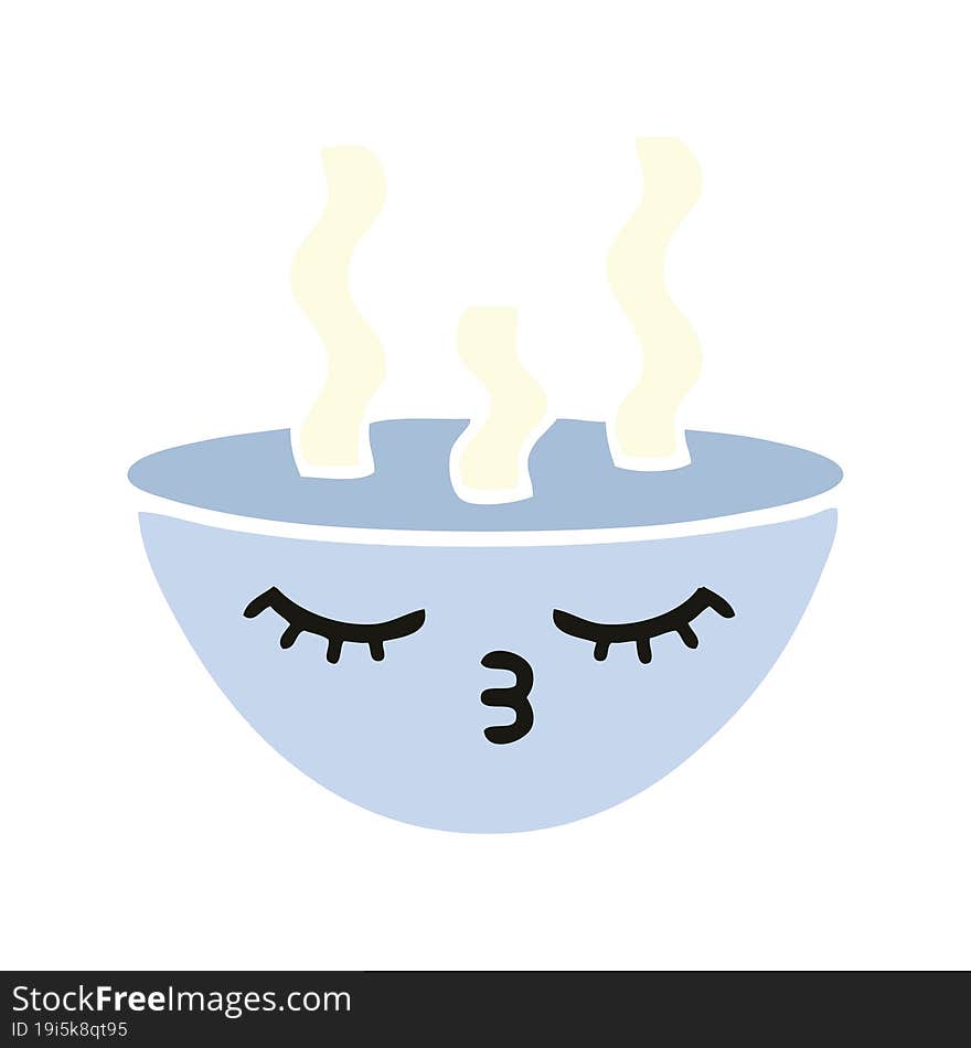 flat color retro cartoon bowl of hot soup