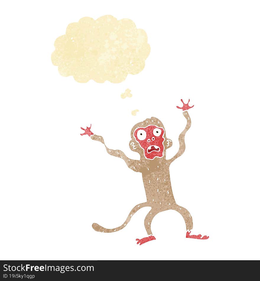 cartoon frightened monkey with thought bubble