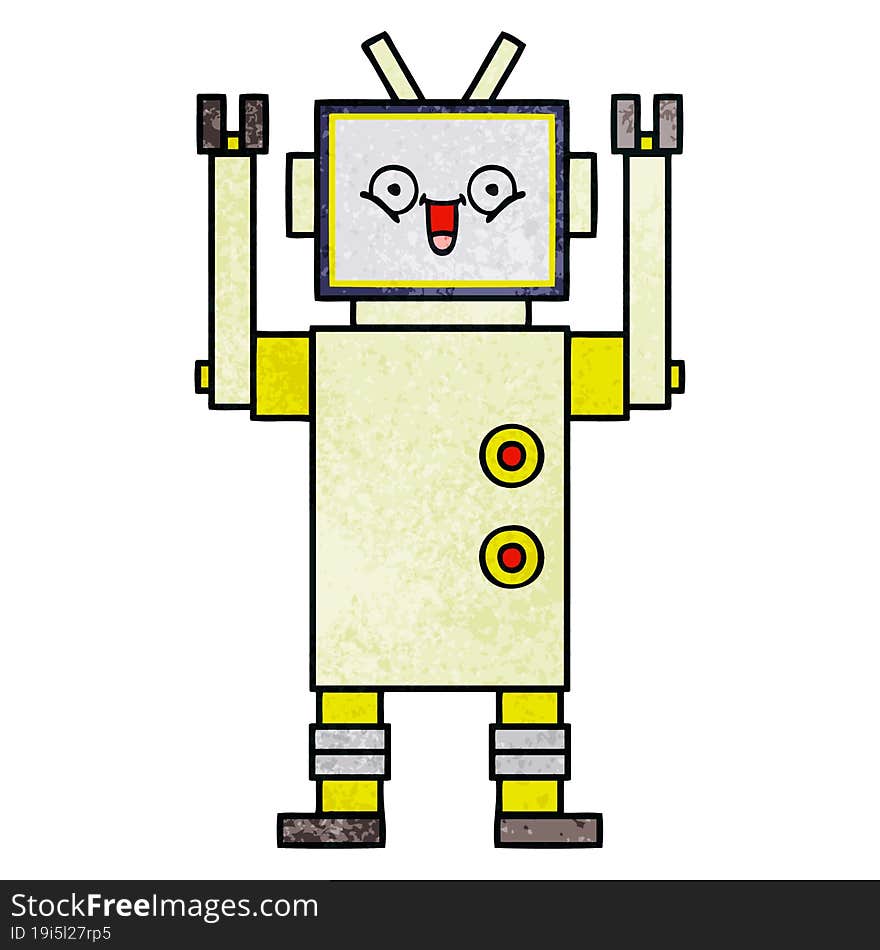 Retro Grunge Texture Cartoon Happy Robot