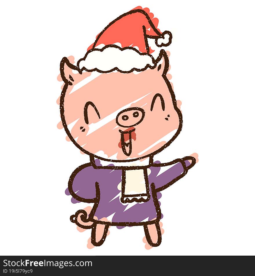 Christmas Pig Chalk Drawing