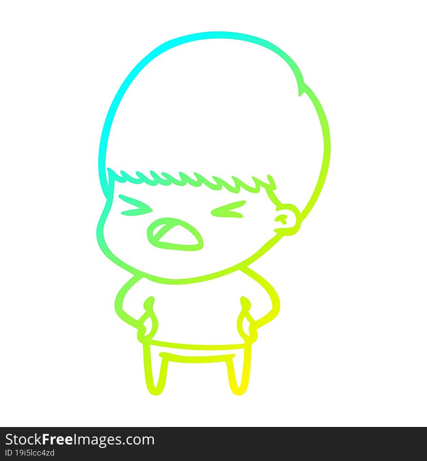 cold gradient line drawing cartoon stressed man