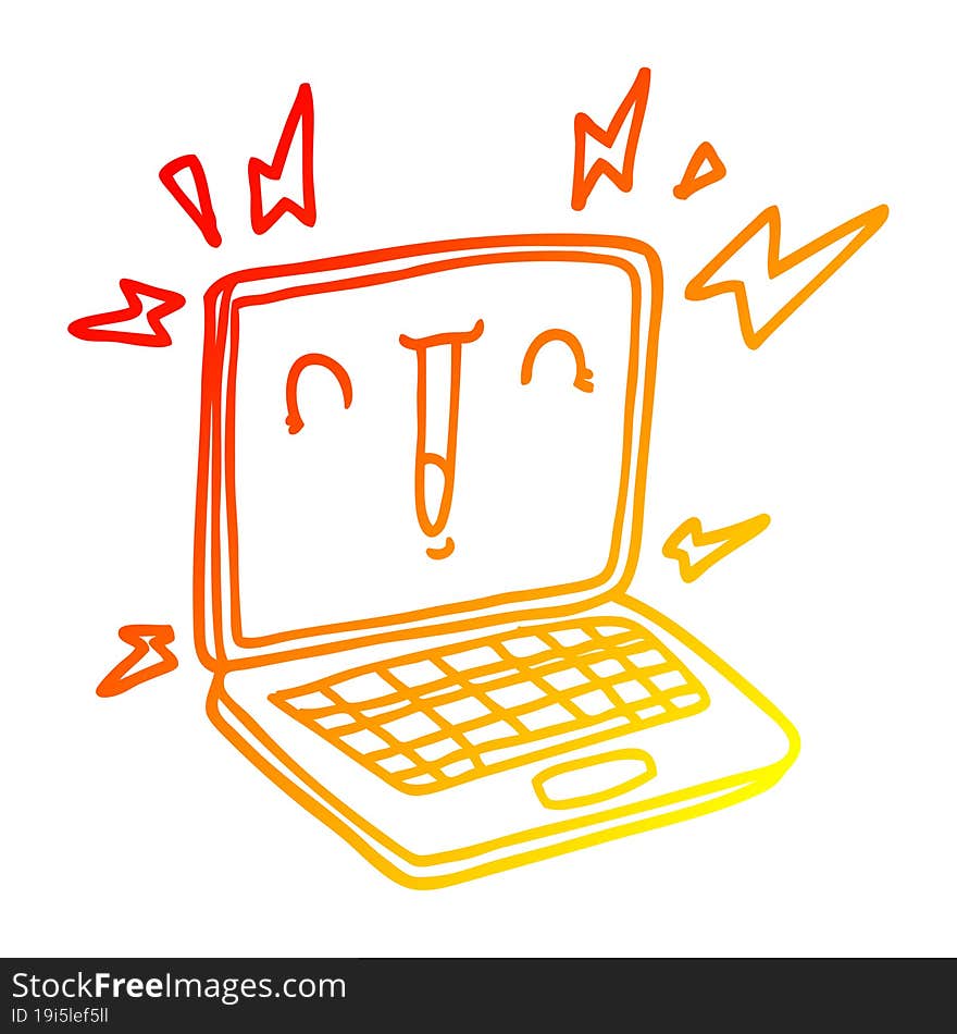 warm gradient line drawing cartoon laptop computer