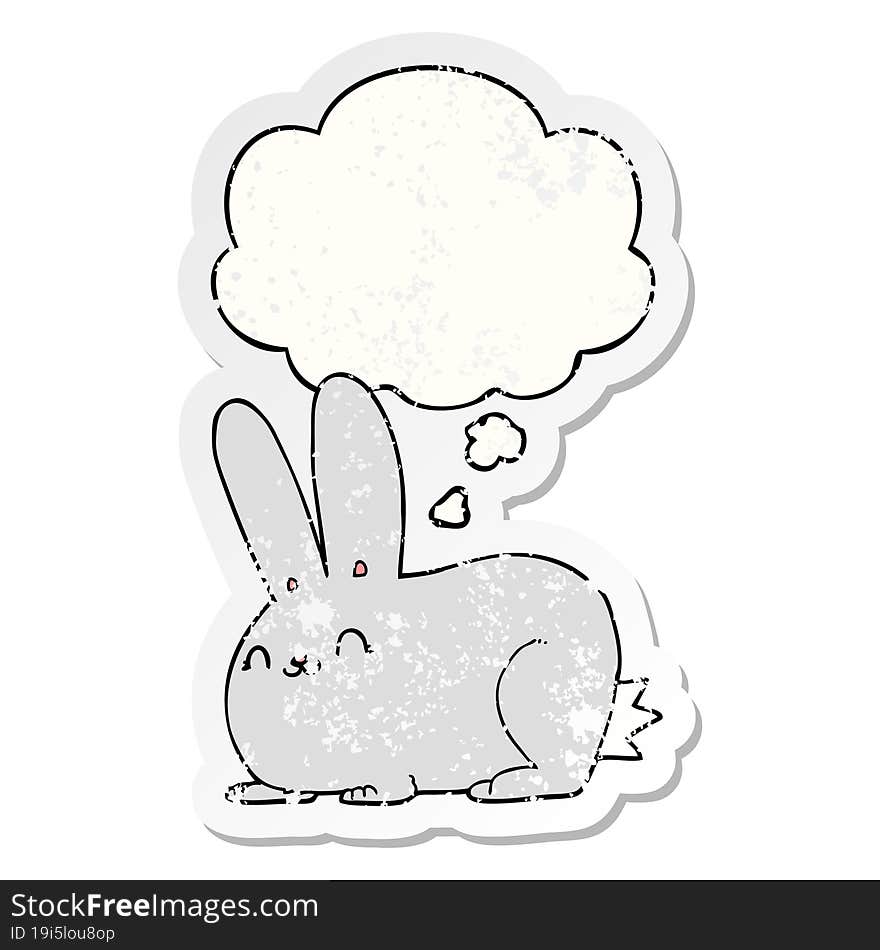 Cartoon Rabbit And Thought Bubble As A Distressed Worn Sticker