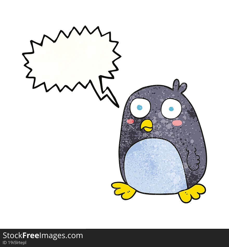 freehand speech bubble textured cartoon penguin