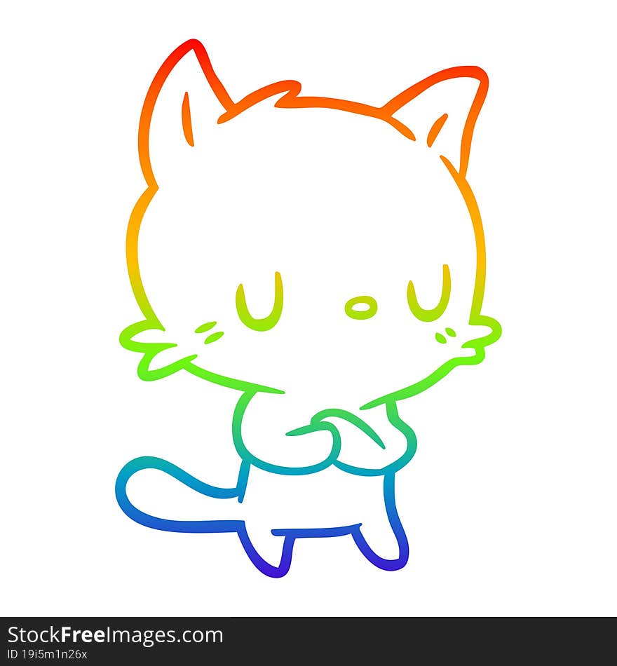 rainbow gradient line drawing of a cute cartoon cat