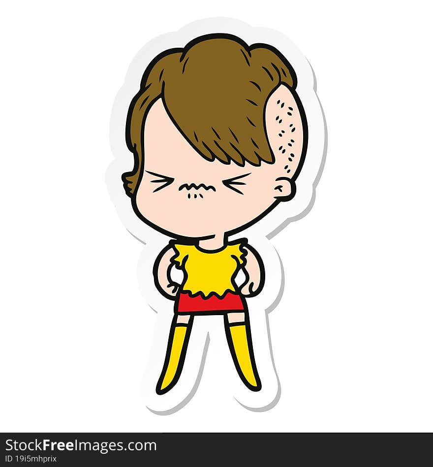 sticker of a cartoon annoyed hipster girl