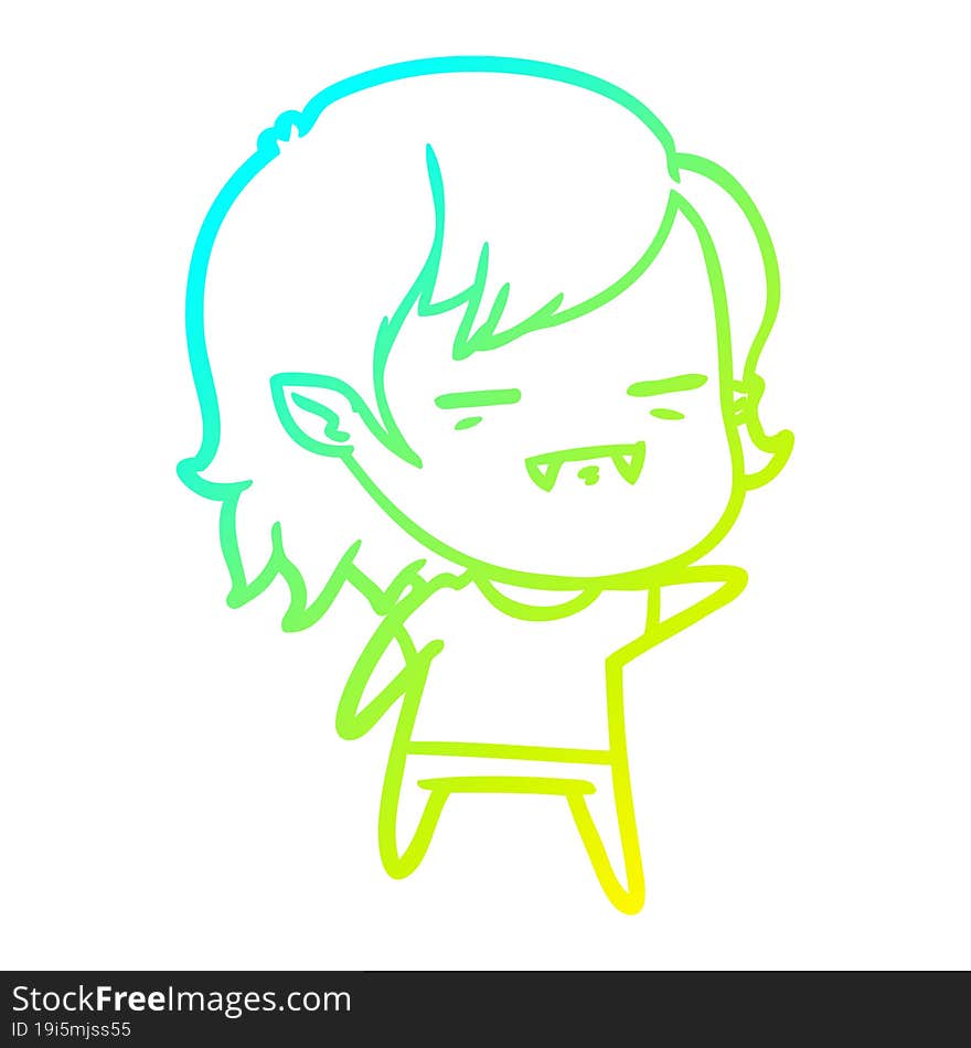 cold gradient line drawing cartoon undead vampire girl pointing