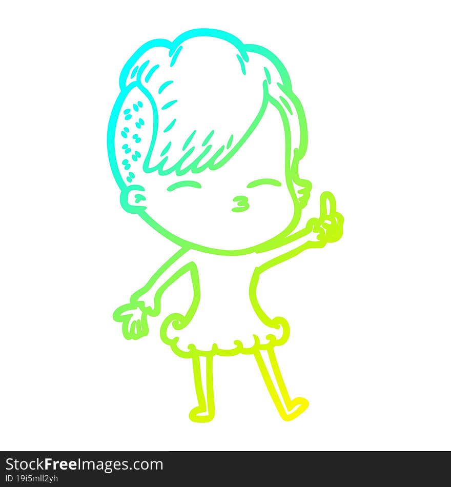 cold gradient line drawing cartoon squinting girl