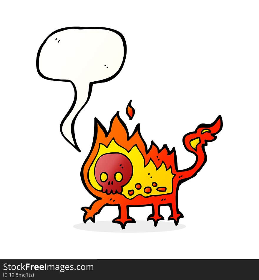 cartoon little fire demon with speech bubble