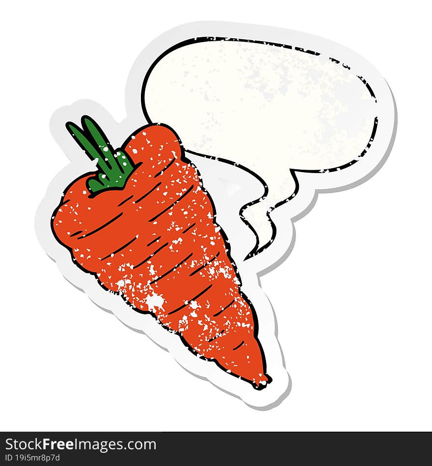 cartoon carrot and speech bubble distressed sticker