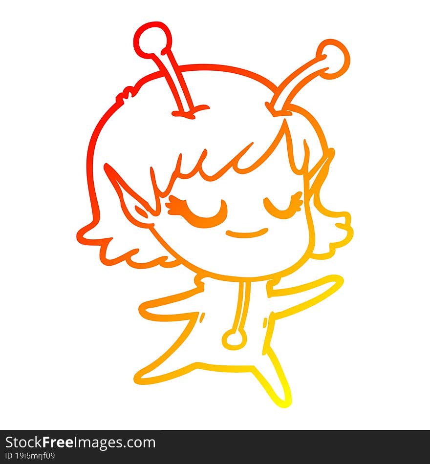 warm gradient line drawing smiling alien girl cartoon