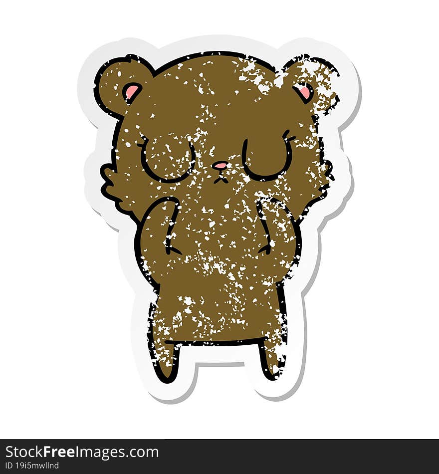 distressed sticker of a peaceful cartoon bear