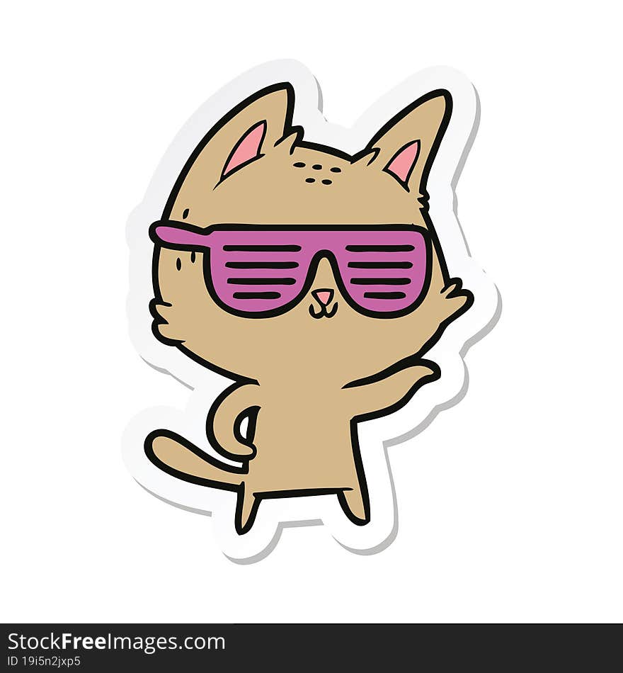 sticker of a cartoon cat wearing cool glasses