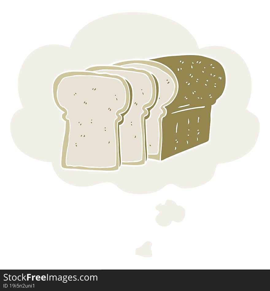 cartoon sliced bread and thought bubble in retro style