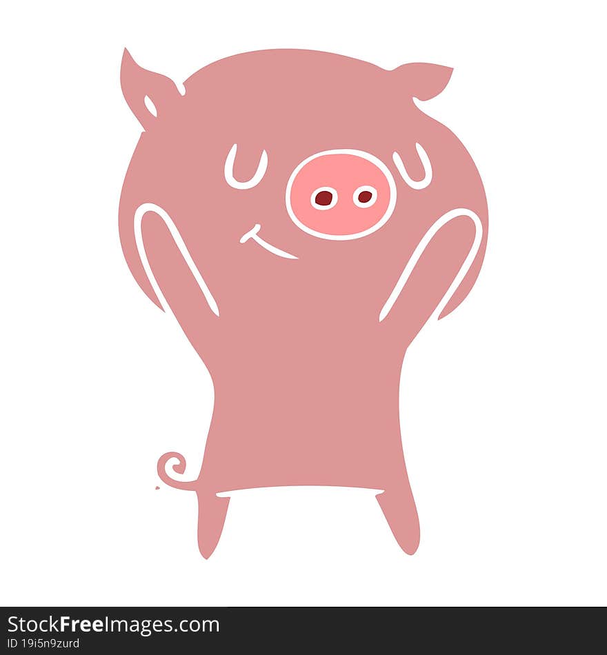 happy flat color style cartoon pig