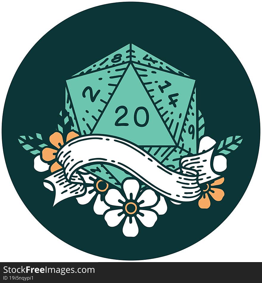 natural twenty D20 dice roll icon