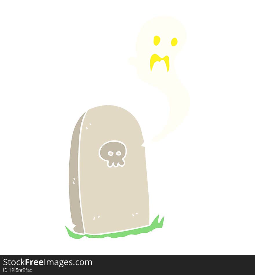 flat color illustration of a cartoon ghost rising from grave