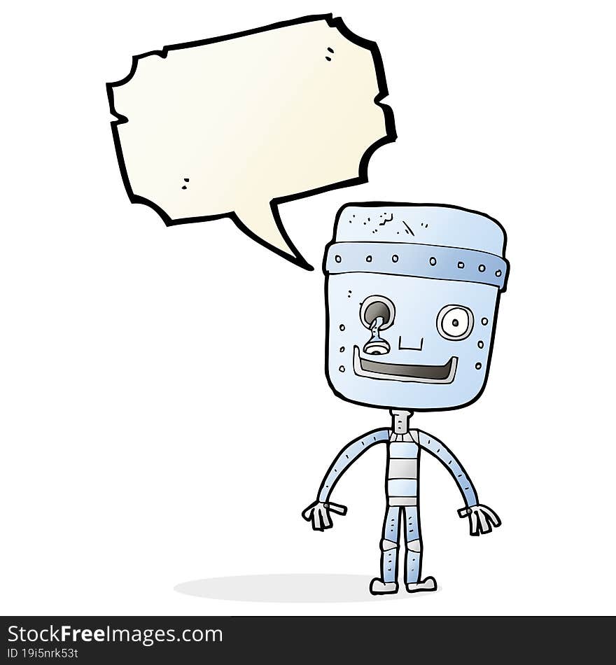 cartoon funny robot with speech bubble